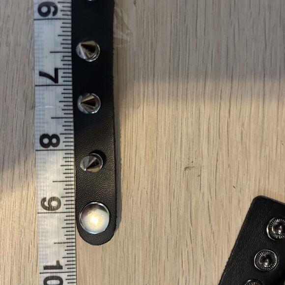 Punk Rock Studded Faux Leather Bracelet Set Spike Chain Wide Snap Cuff 3-Pack - Picture 7 of 9